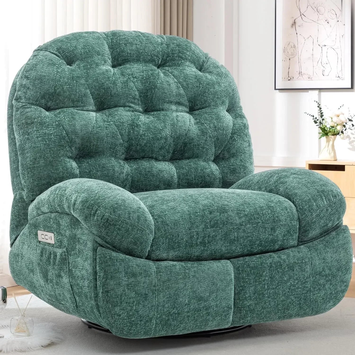 Oversized Swivel Recliner Chair, Comfortable Soft Shaped Recliner with  Ports and Storage for Living Room
