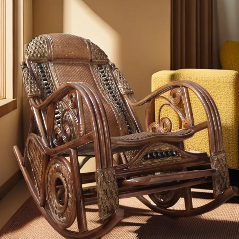 PYH pure natural true rocking chair adult rocking chair elderly rattan balcony household strong free rattan chair