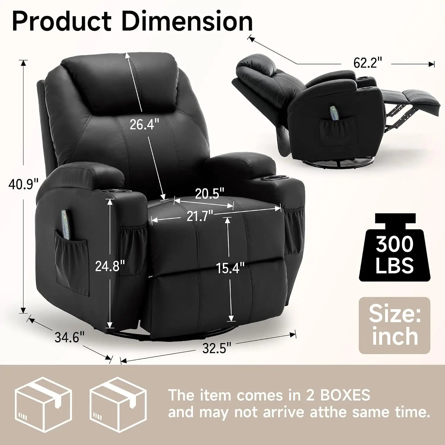 360° Swivel Rocking Recliner Chair with Massage & Heat, Manual Rocker for Adults, Custom