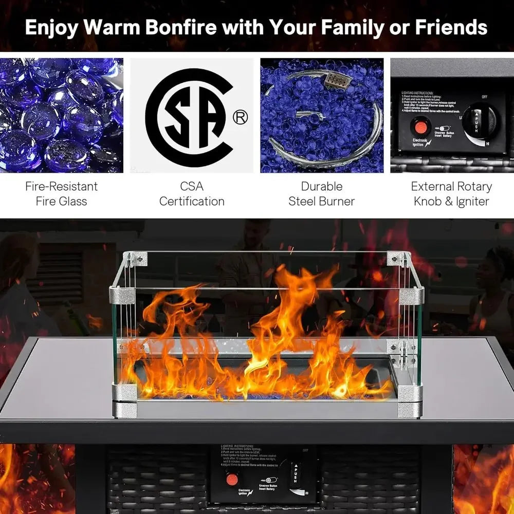 8-Piece Outdoor Patio Furniture Set with Fire Pit, Wicker Sectional Sofa, Thick Cushions & Coffee Table - Ideal for Backyard, Po