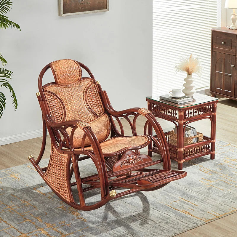 CL free balcony natural real rattan rocking chair lunch break classical single sofa