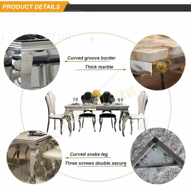 Cheap High Quality Dining Table Set Customized Dining Room Table and Grey Chairs Marble Luxury Dining Table