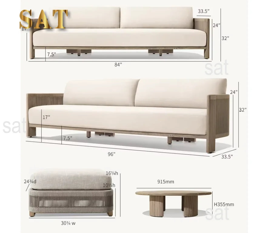 @3 # Luxury Solid Wood Teak Modern Outdoor Sofa Set Waterproof Weather Resistant Eco-Friendly Foldable Garden Furniture For Pati