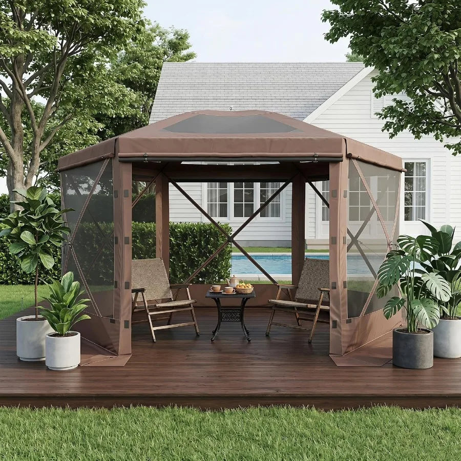 Feet Canopy Tent, 6-Sided Gazebo with Detachable Top, Portable Camping Shelter with Mesh Windows, Screen House for Outdoor Pati