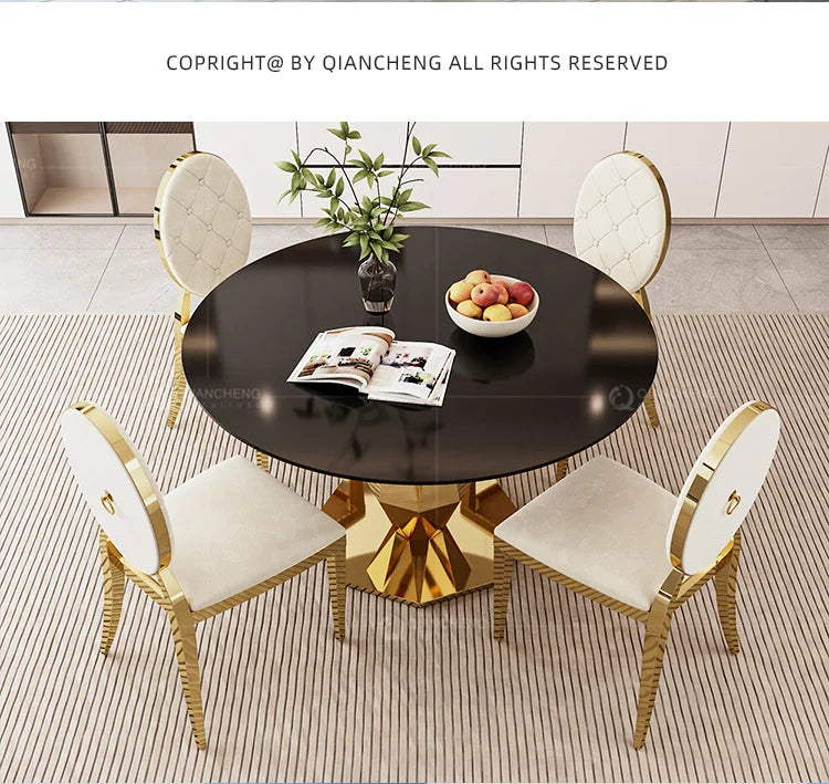 Luxury Glass Dining Table Round Stainless Steel Base for Hotel Restaurant Home Furniture