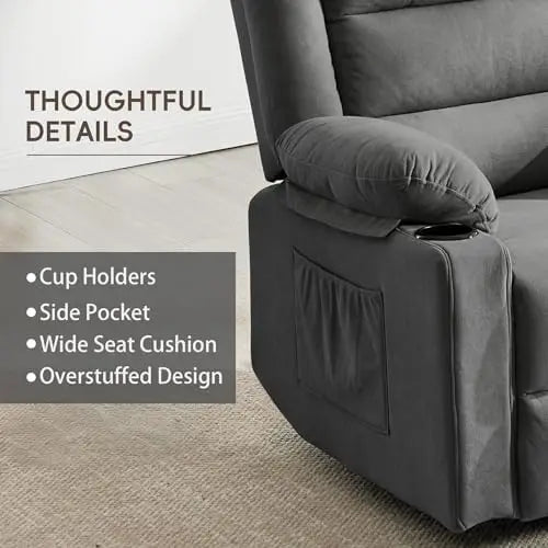 Swivel Rocker Recliner Chair for Adults with Massage and Heat, Cup Holders and Side Pockets, Glider Rocking Reclining