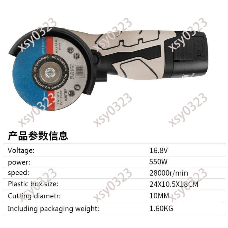 16.8V Cordless Angle Grinder Portable Lithium Battery Polishing Cutting Power Tool