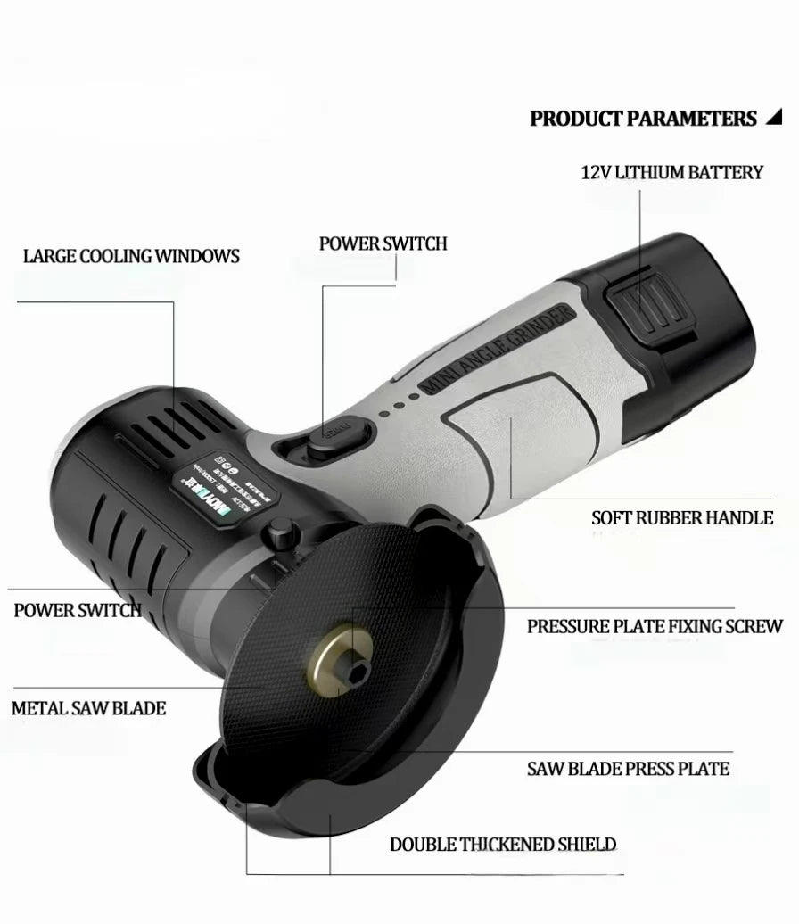 12V lithium battery mini angle grinder portable lithium battery cordless small angle grinder grinding cutting polishing mini