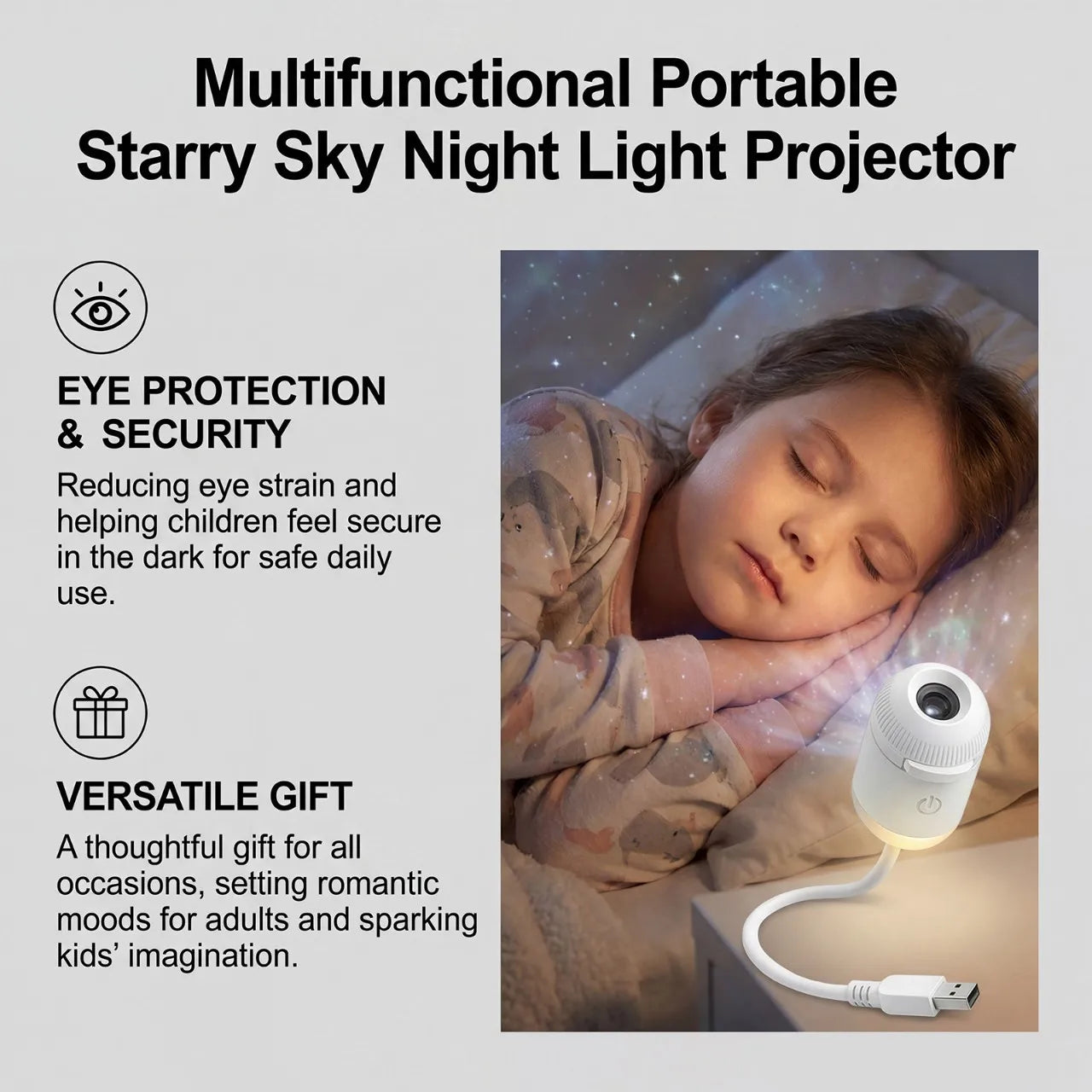 30 Projection Slides 2-in-1 Mini USB Galaxy Star Projector Night Light – Starry Sky Ambient Lamp for Bedroom Sleep & Decoration
