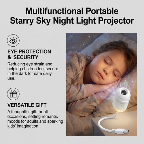30 Projection Slides 2-in-1 Mini USB Galaxy Star Projector Night Light – Starry Sky Ambient Lamp for Bedroom Sleep & Decoration