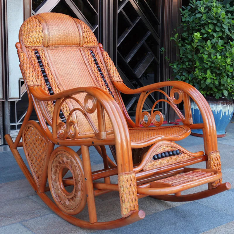 Natural rattan rocking chair sofa recliner lazy adult elderly chair living room