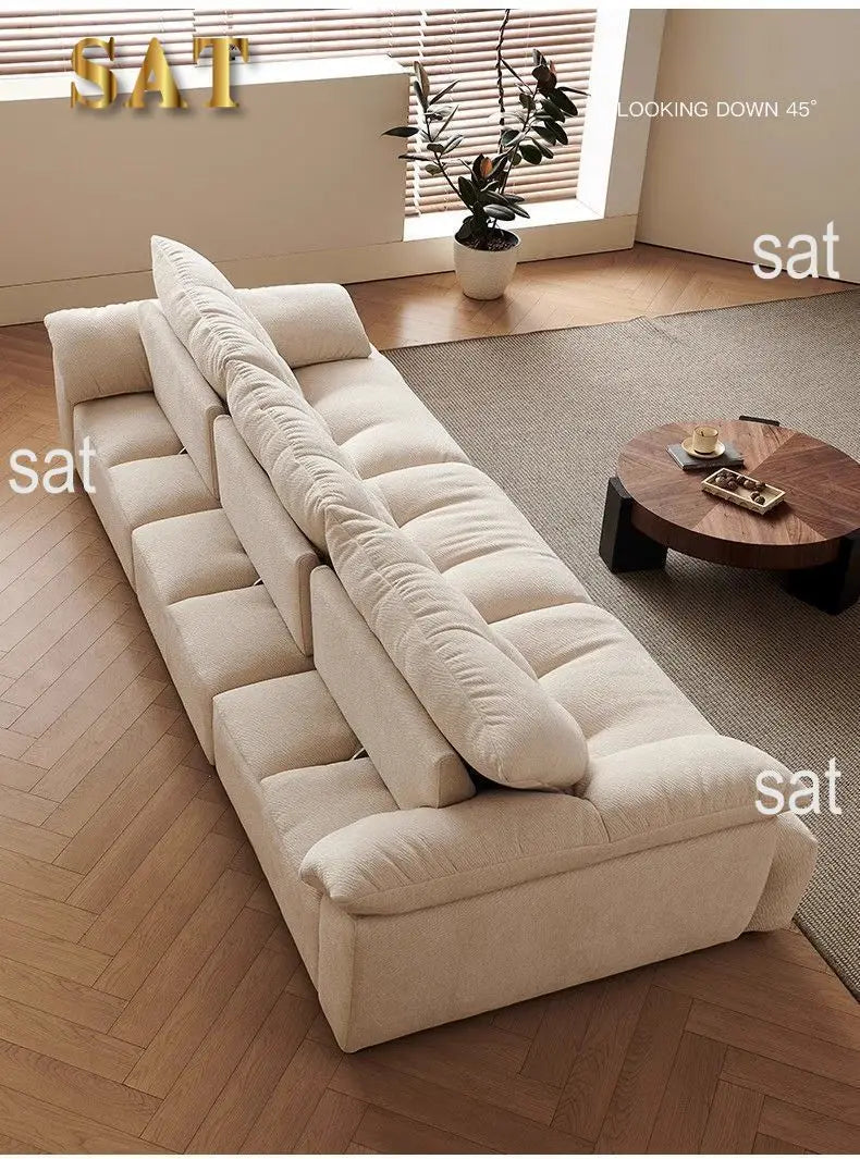 #Modular Cloud Chenille Fabric Sectional Sofa Minimalist Cream Style Straight Upholstered Sofa for Living Room Home Furniture