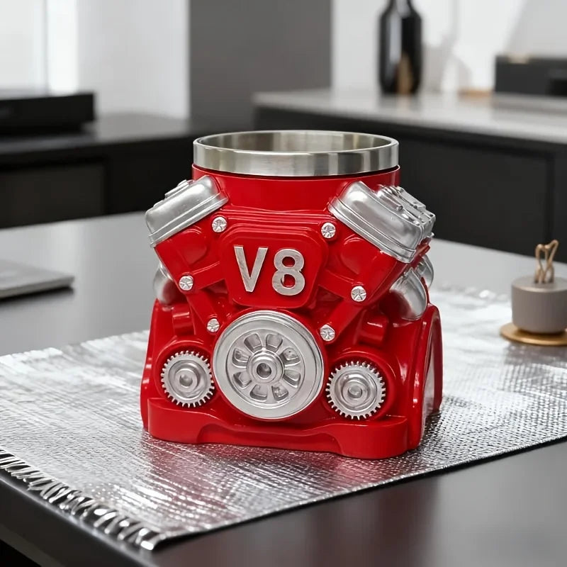 V8 Engine Shape Stainless Steel Tumbler, Vintage Mechanical Style, Shock Resistant, Portable Durable Car Ashtray Gift For Car