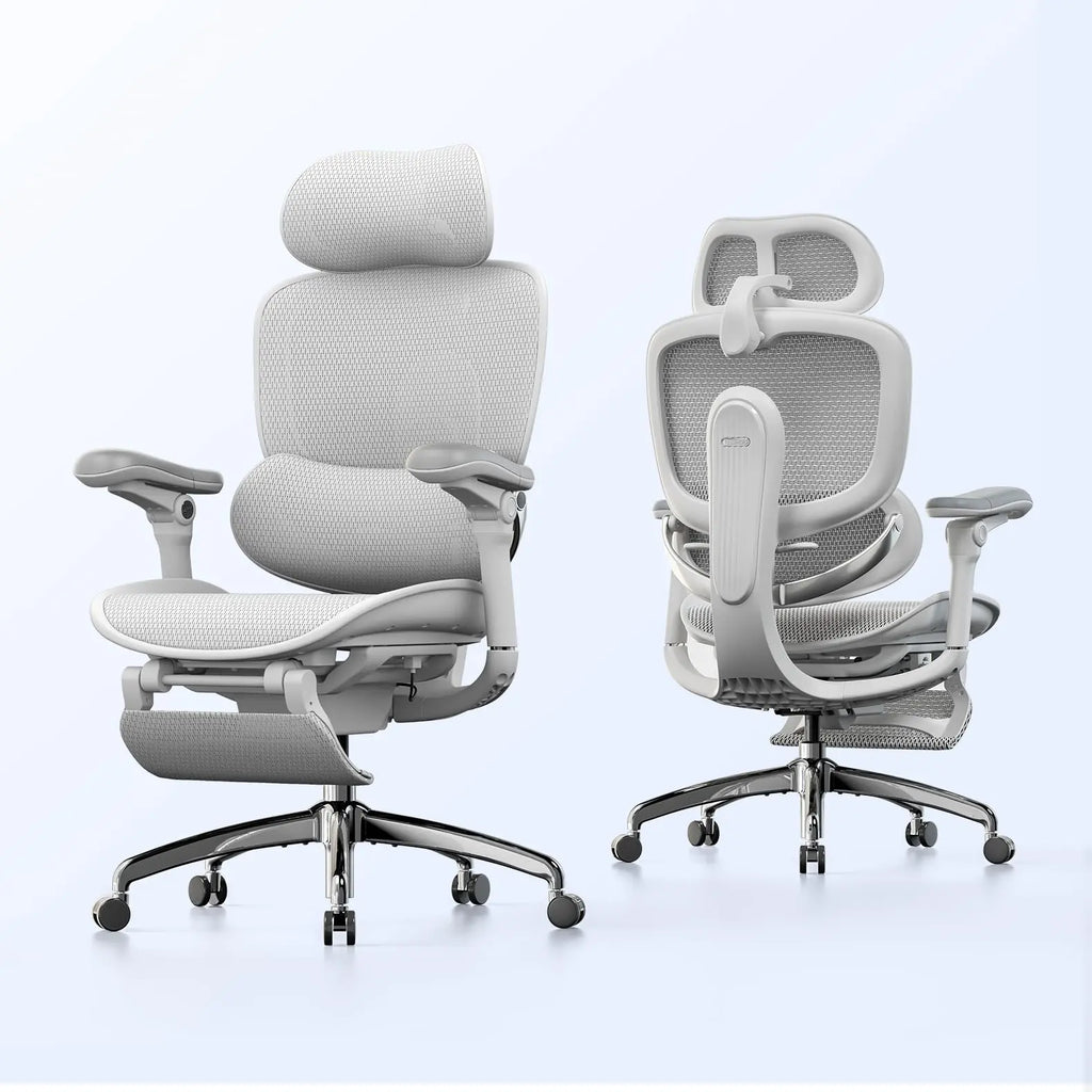 Ergonomic Office Chair with Footrest, Grey