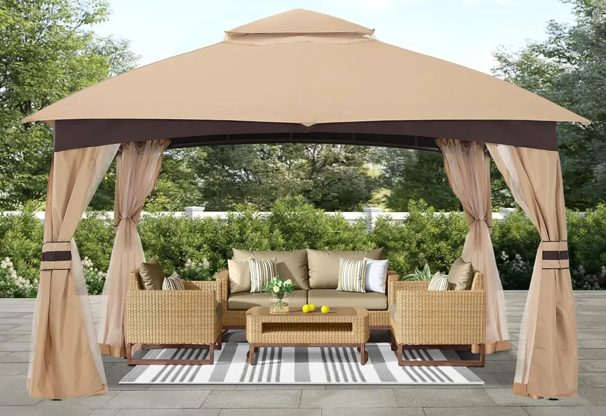 ABCCANOPY 10x10 Outdoor Gazebo with Mosquito Netting, Beige