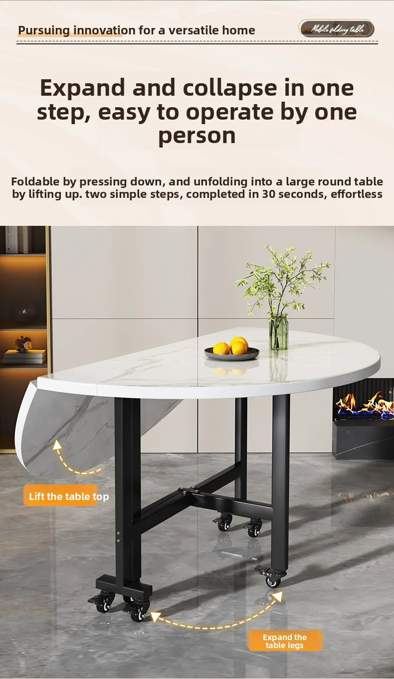 movable small apartment dining table folding round lounge extendable dining table modern Portable mesa comedor Kitchen furniture