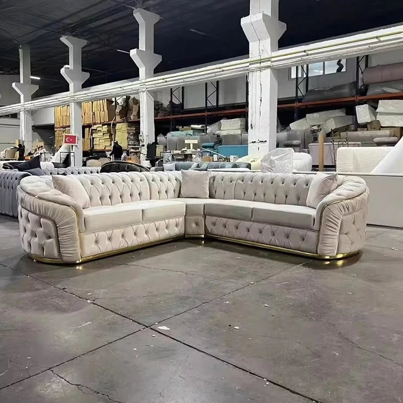 American Luxury Fabric Living Room Home Sofa Villa Decoration Design Simple Luxury Straight Row Sofa