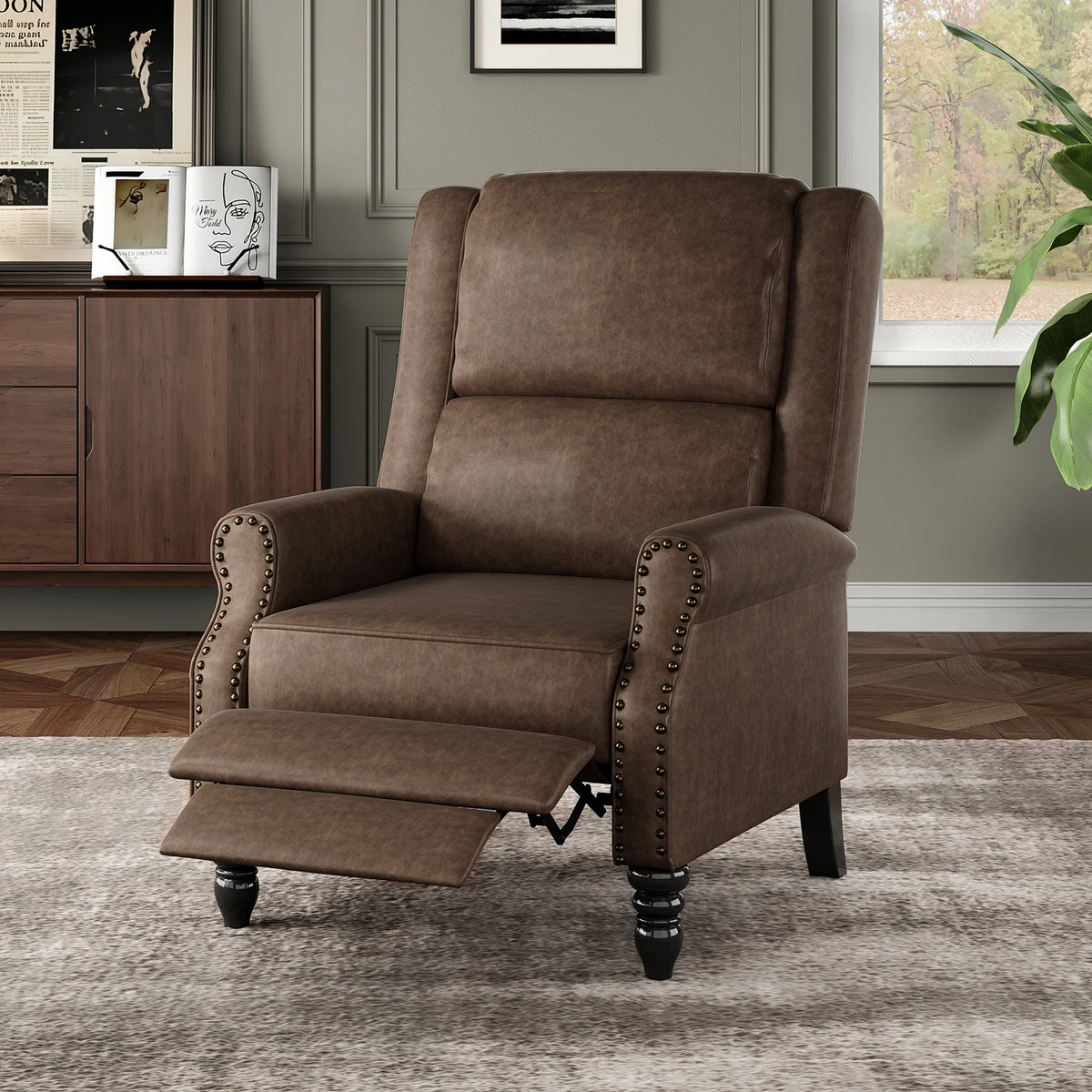 Modern Faux Leather Pushback Recliner Chair, Comfortable Manual Reclining Accent Chair for Living Room, Bedroom