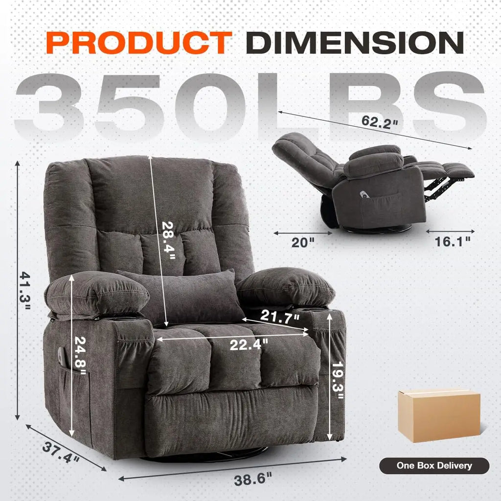 Electric Massage Recliner Chair with Heat and Rocking Function Oversized Recliner with Side Pocket and Dual Cup Holders