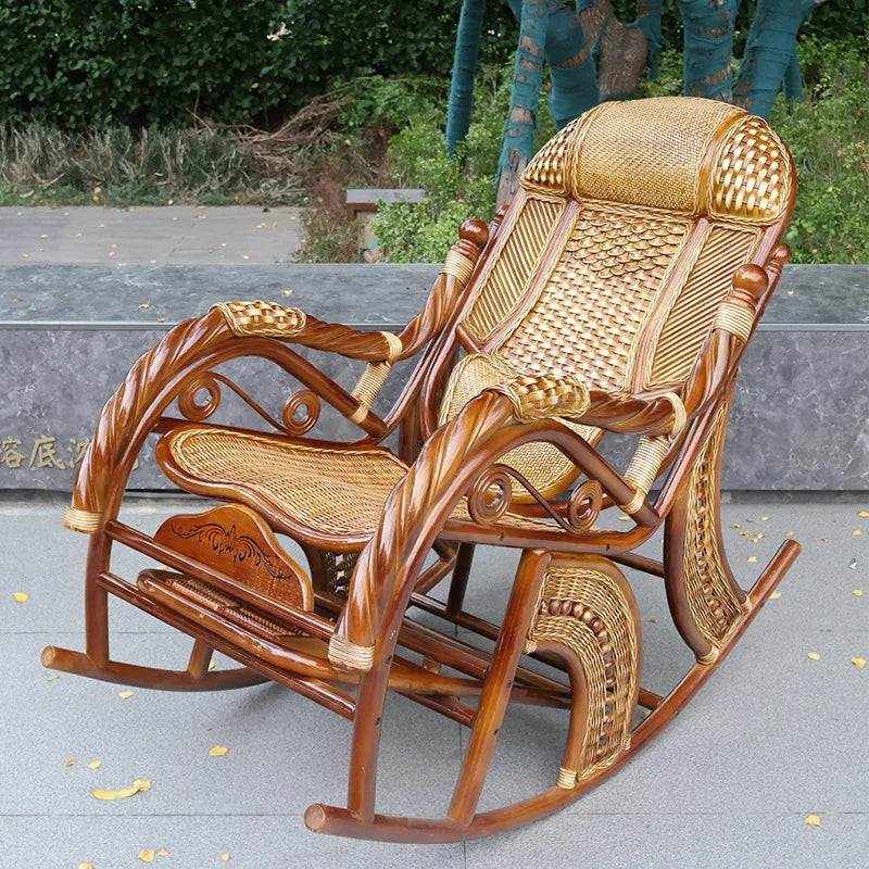 Balcony elderly rattan chair household large medium new Chinese real rattan recliner