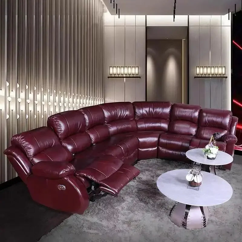 Living Room Sofa Set Recliner Leather U Shaped Sectional Sofa, Electric Recliner Sofa Set