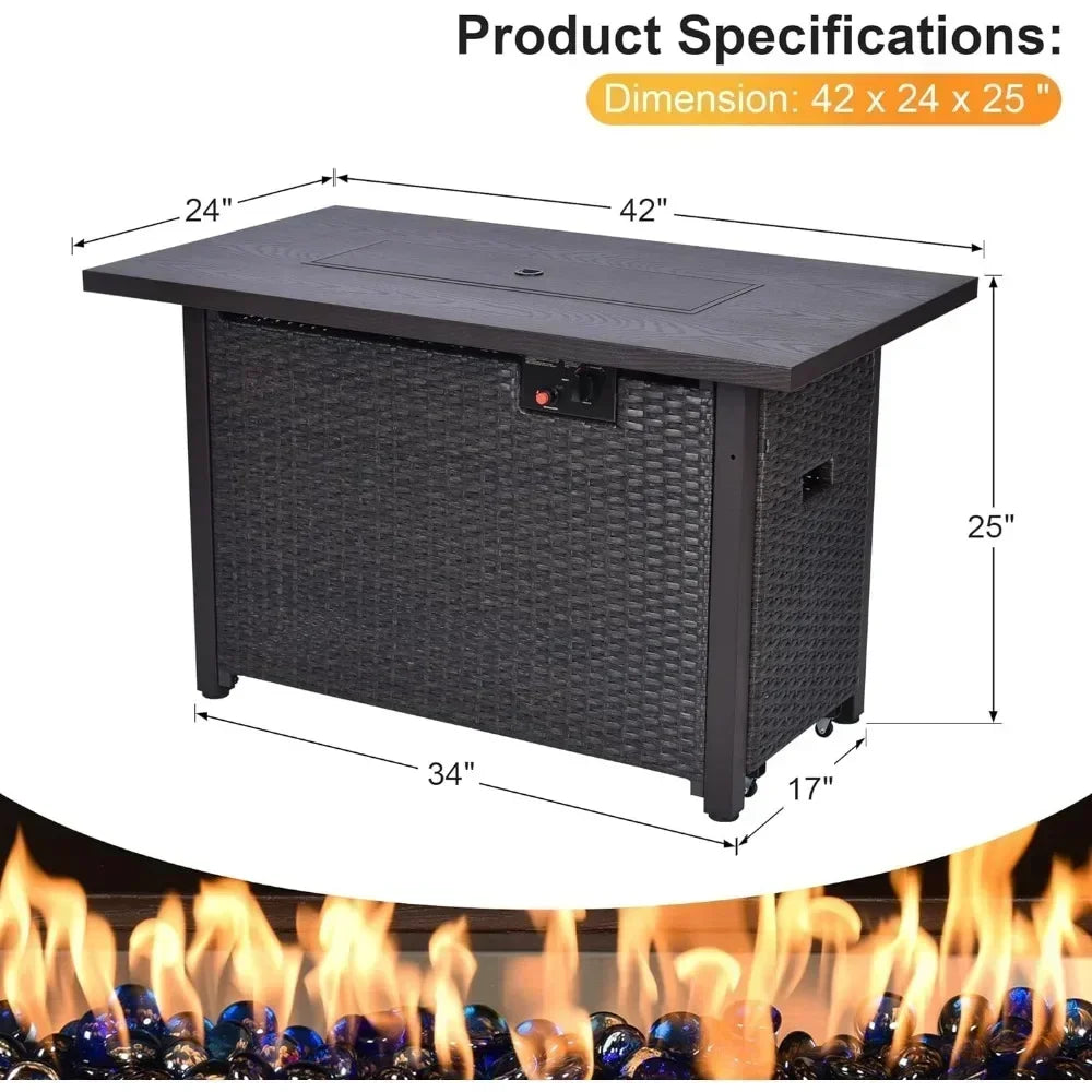 /Garden Furniture 7 Pie Set with Fire Pit Table, Rattan Outdoor Patio Sectional Conversation Furniture Sets WSeat Cushions