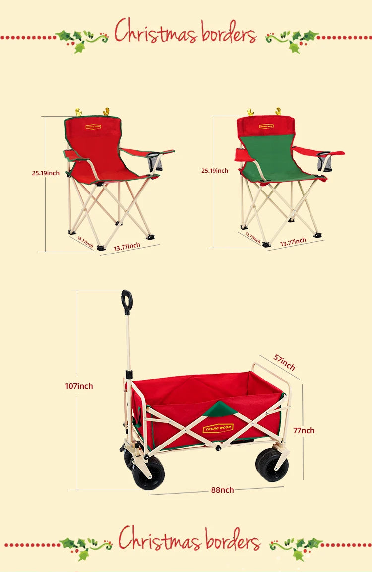 Christmas atmosphere beach stool, convenient camping folding chair camping cart, lightweight Christmas dining chair living chair