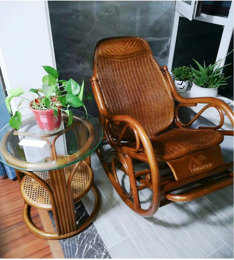 Rattan rocking chair Adult leisure recliner Natural rattan Xiao real rattan free chair Elderly solid wood new Chinese rocking ch