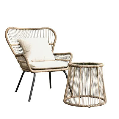 Modern 3-Piece 2-Seater Comfortable Metal Frame Rattan Wicker Chair and Table Set  For Outdoor Balcony Courtyard Apartment Patio