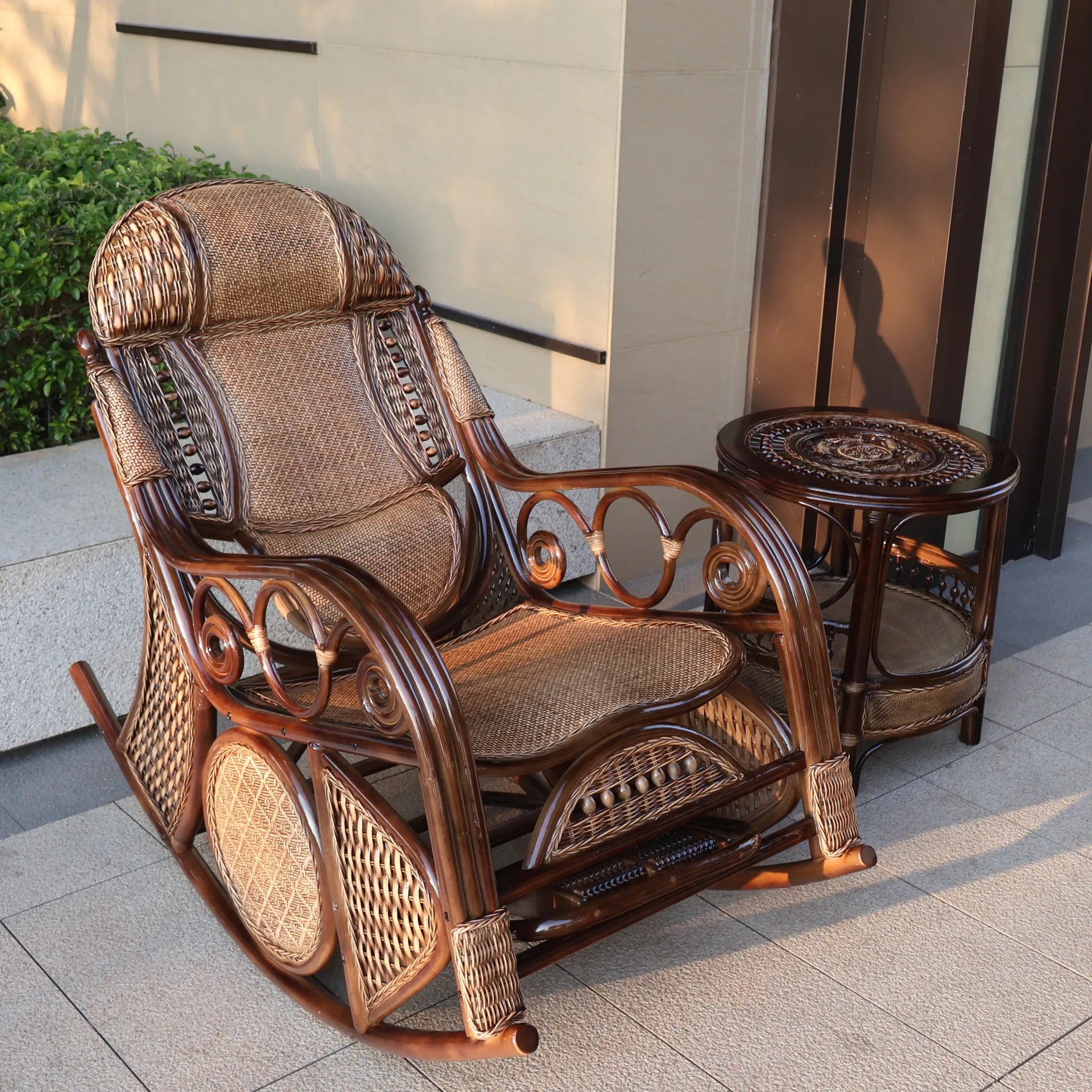Natural rattan rocking chair elderly recliner balcony
