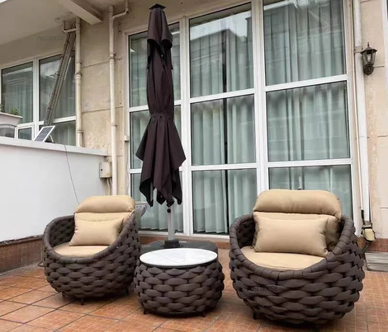 Aluminum Alloy Sofa Set Outdoor Modern Villa Courtyard Rope Weaving Garden Patio Furniture Weather Resistant Nordic Design