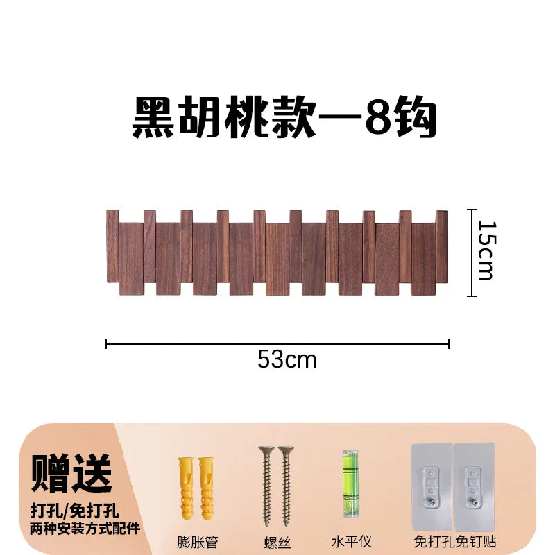 Wall Mounted Walnut Coat Rack Solid Wood Storage Rack Entry Porch Coat Rack Creative Piano Keys Home Decor