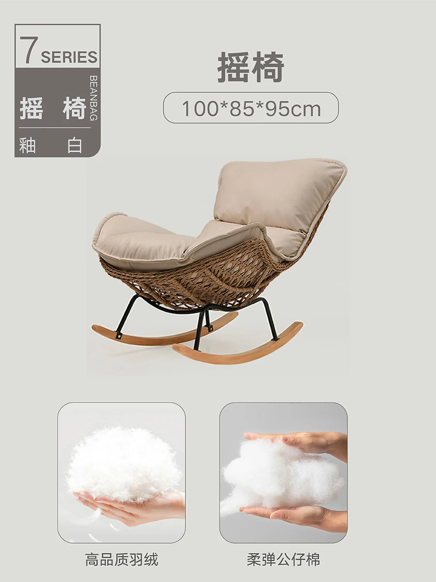Rattan Rocking Chair for Sleeping Single Recliner Lounge Chair for Living Room Patio Outdoor Relaxing Seat Natural Wicker Rocker