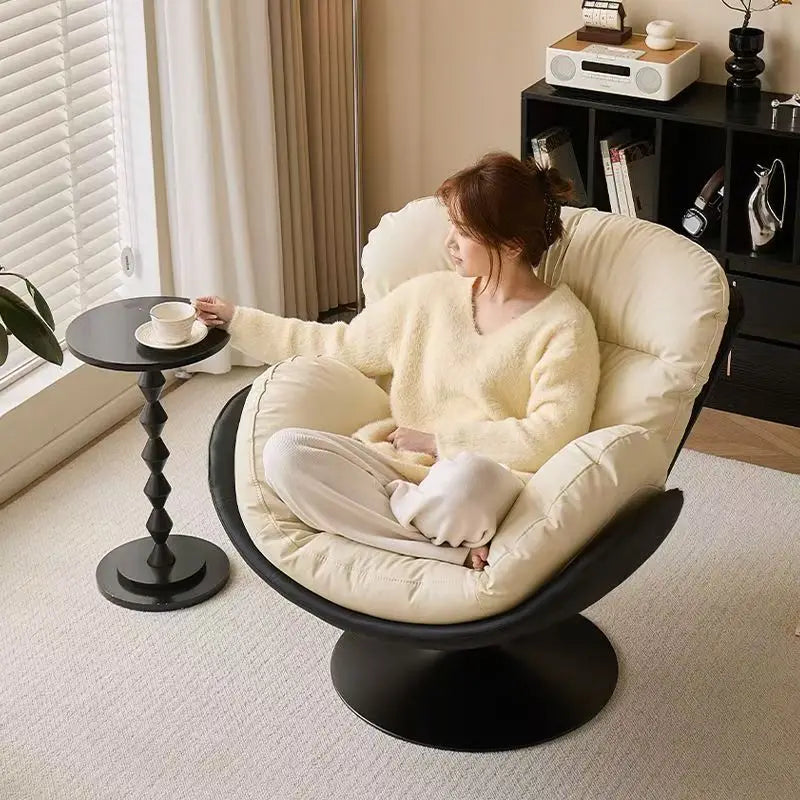 Modern lounge chair, cream upholstered rotating armchair, suitable for living rooms and hotels