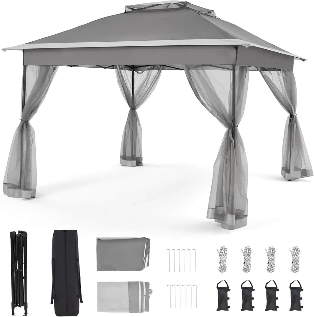 11x11 Pop Up Gazebo with Mosquito Netting – Easy 1-Person Setup, Water-Resistant Backyard Canopy for Family Patio & Garden Use,K