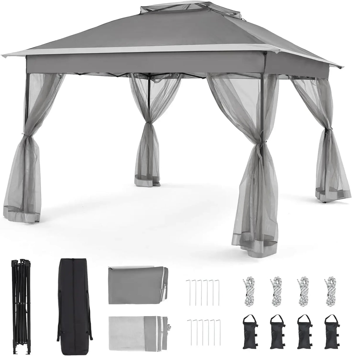 11x11 Pop Up Gazebo with Mosquito Netting – Easy 1-Person Setup, Water-Resistant Backyard Canopy for Family Patio & Garden Use,K
