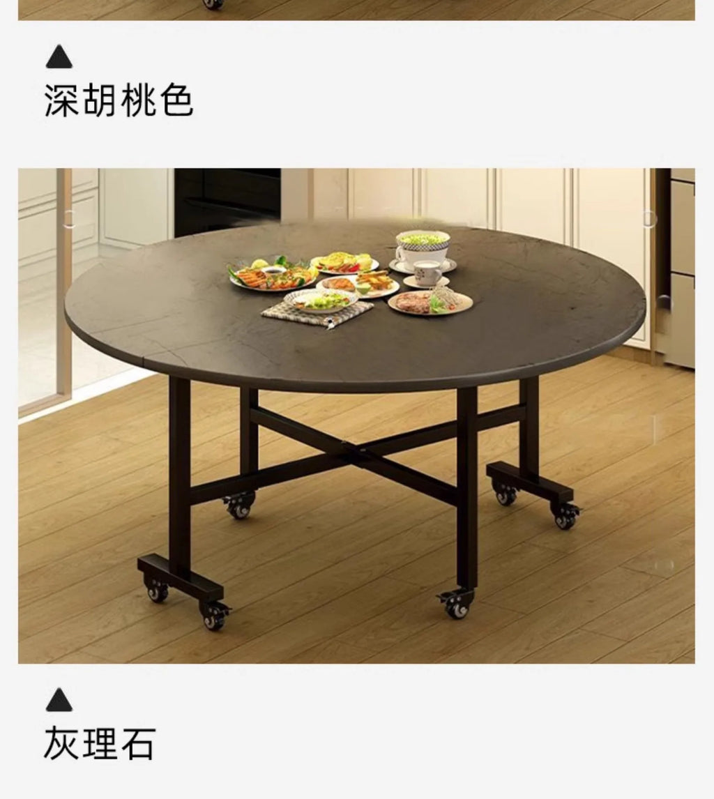 Folding Round Table for Home Rental Small Apartment Movable Folding Dining Table Large Round Table with Turntable