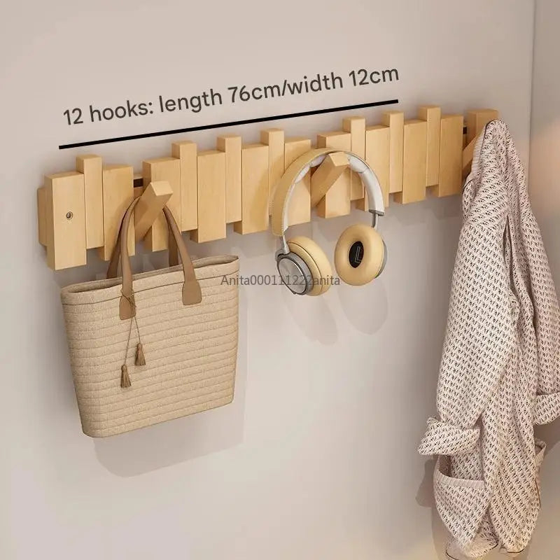 Solid Wood Door Back Coat Hooks Entrance Rack No Drilling Wall Mounted Clothes Hanger for Home Decor