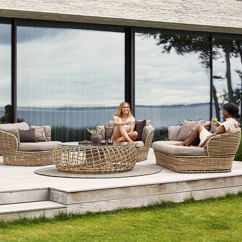 Nordic Hotel Outdoor Rattan Garden Sofas B&B Villa Garden Simple Courtyard Waterproof Sun Protection Lazy Sofa Outdoor Furniture