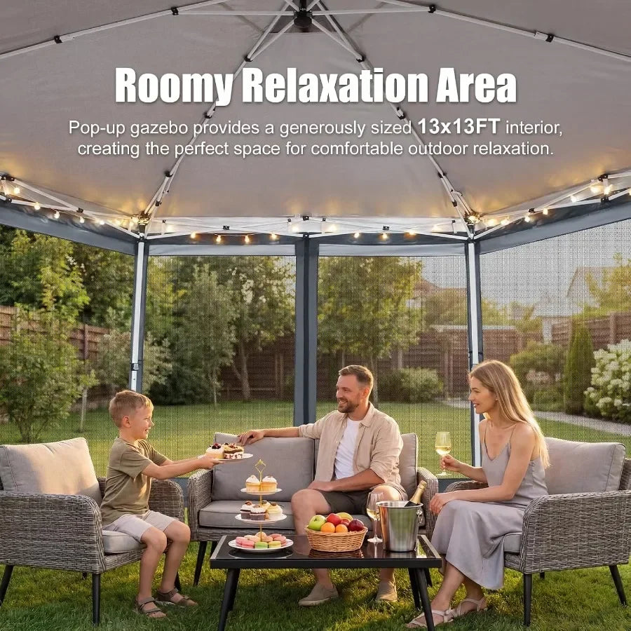 16x16 Pop Up Gazebo with Mosquito Netting, Hexagonal Screened Canopy