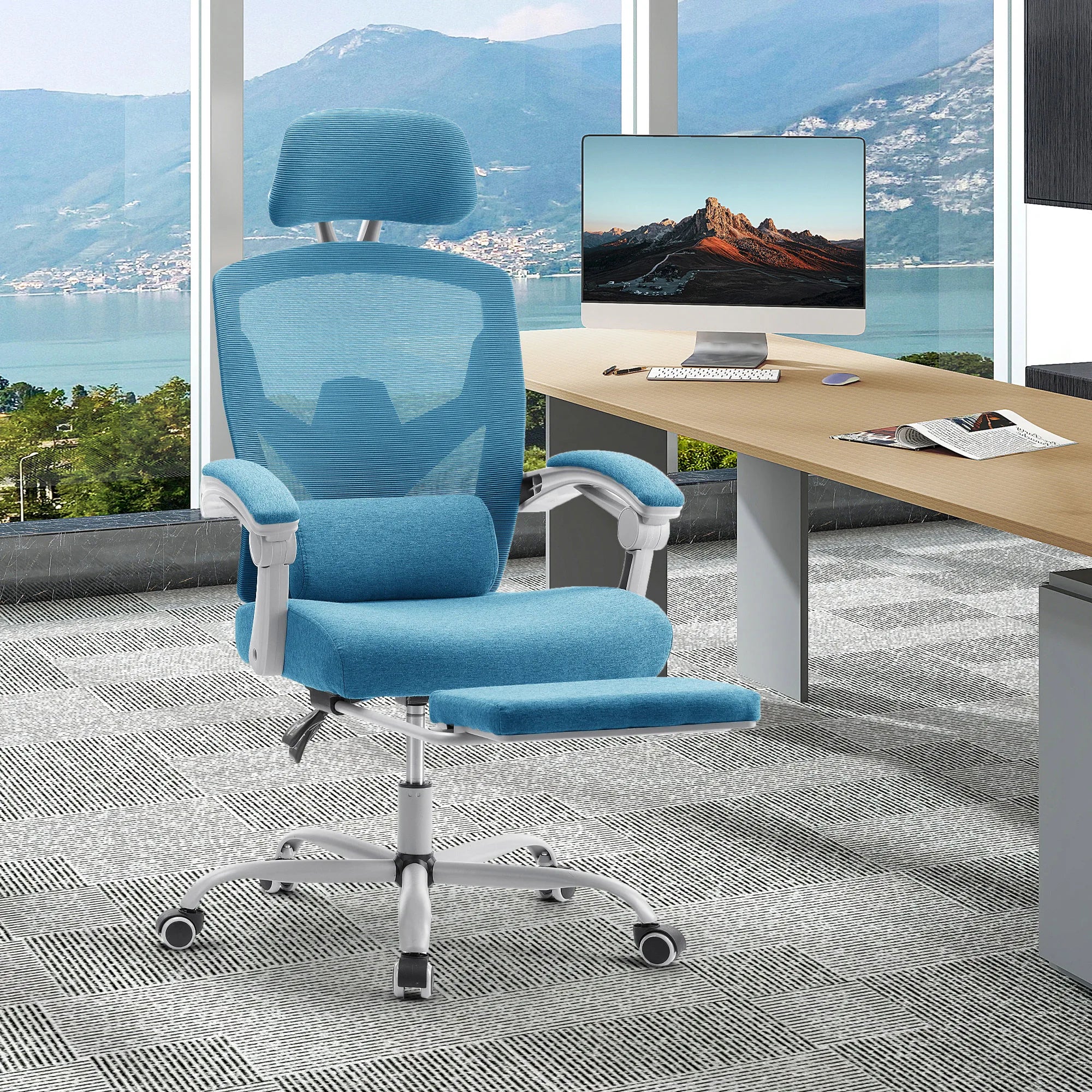 MCQ High Back Ergonomic Reclining Gaming Office Chair with Lumbar Support Pillow Mesh Swivel Rolling Rocking Computer Desk Chair