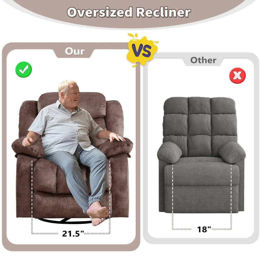 Massage Rocker Recliner with Heat and Vibration, 360 Degree Swivel Manual Antiskid Fabric Single Sofa Heavy Duty Reclining Chair for Living Room