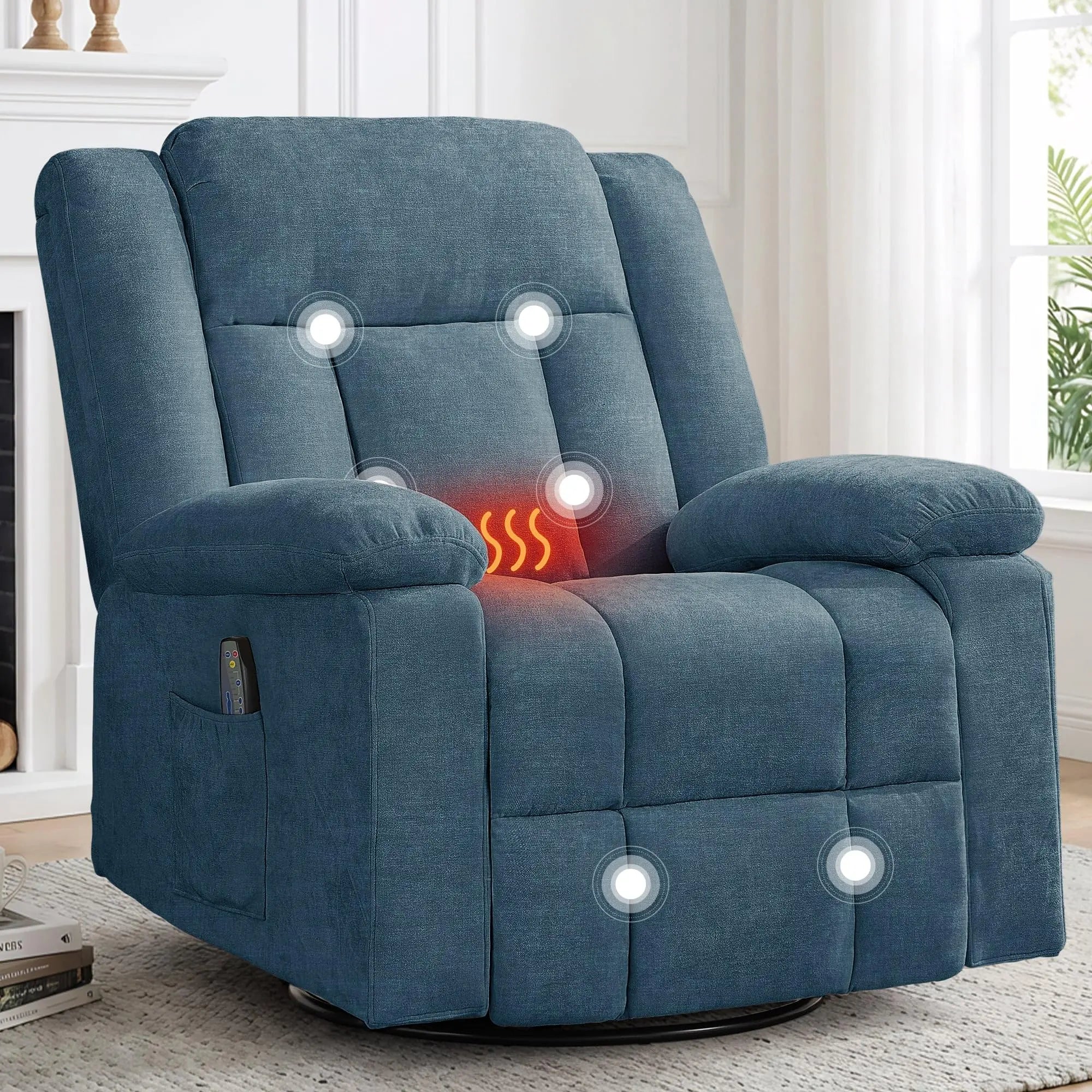 360° Swivel Rocker Recliner with Massage and Heating, Nursery Rocking Chairs，Korser Rocker Recliner Chair for Adults