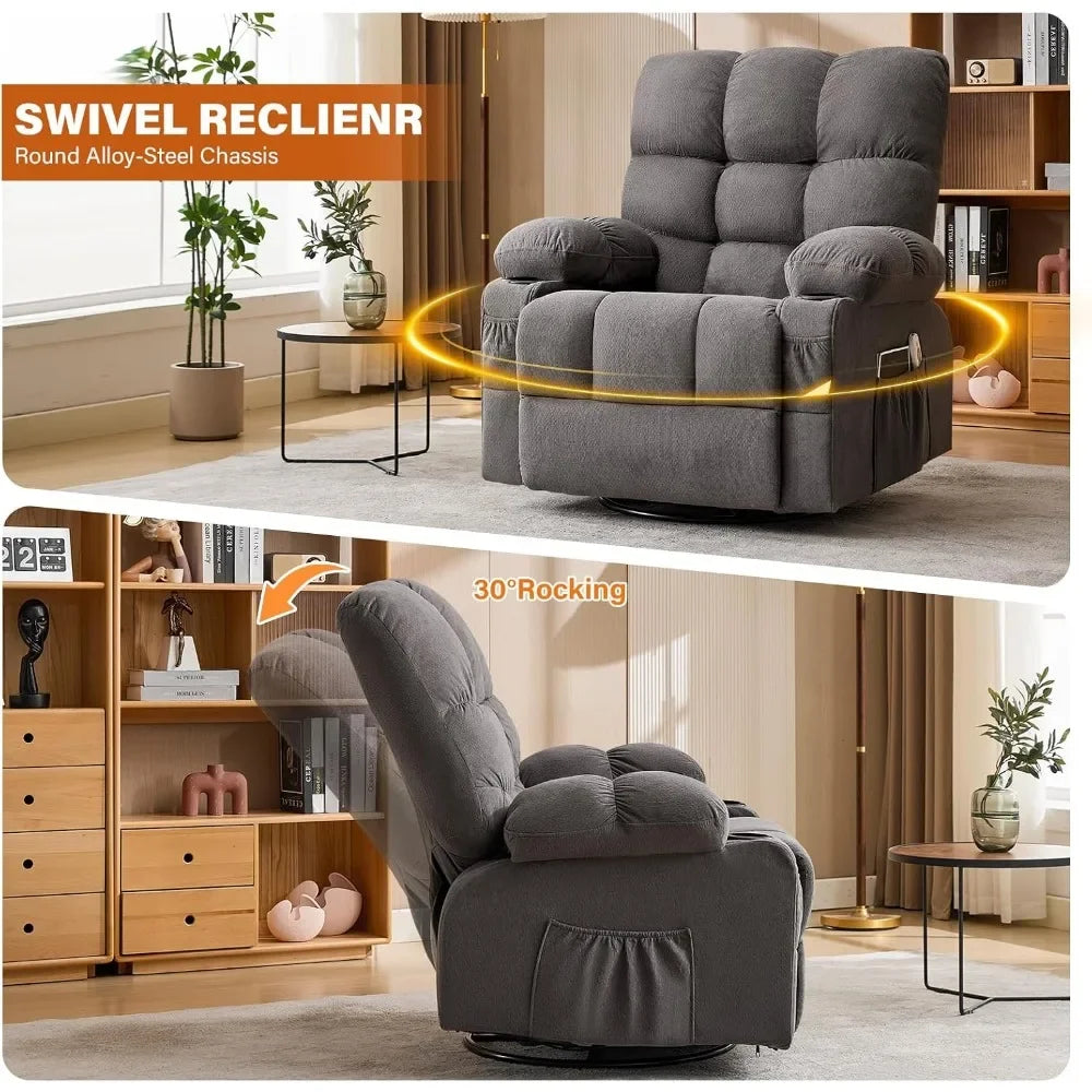 Swivel Rocker Recliner Chair with Vibration Massage, Heat, and USB Charging for Living Room