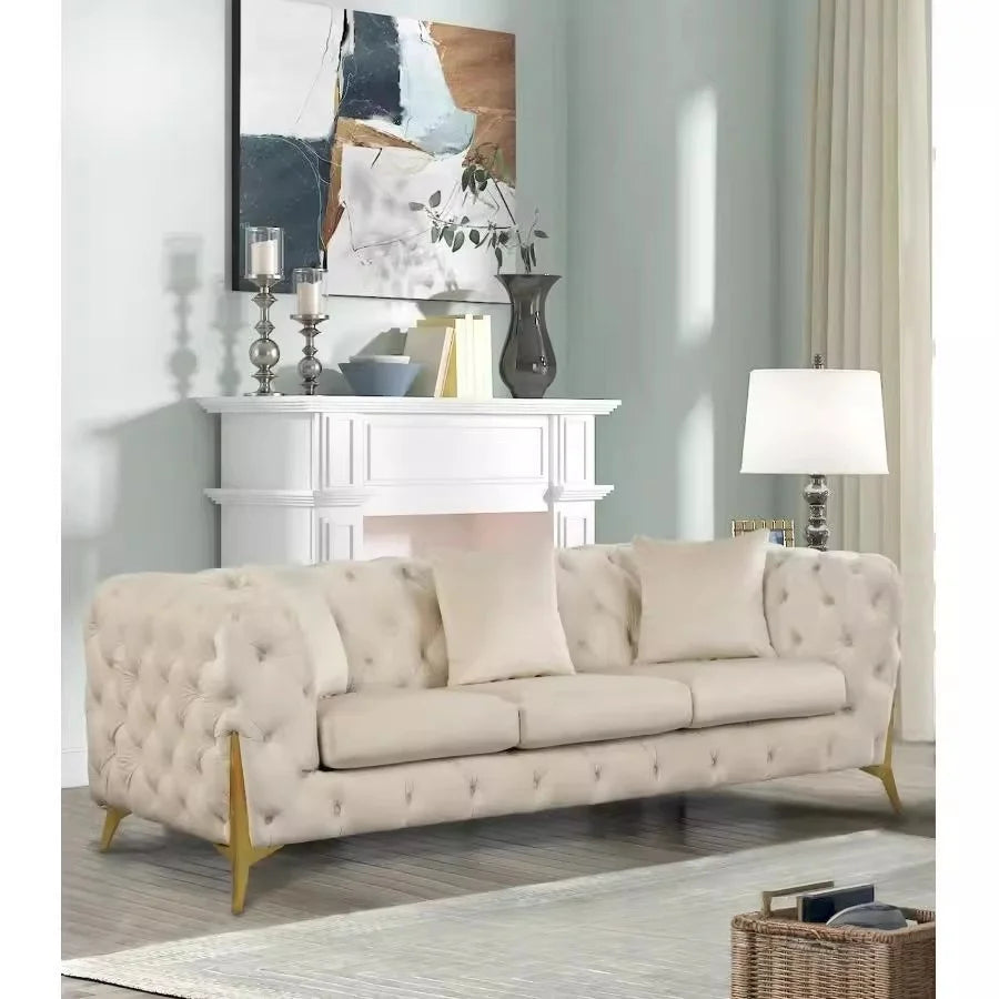 Italian velvet light luxury villa living room hotel stainless steel furniture beige studio double triple sofa
