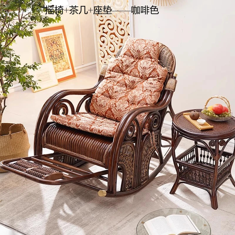 natural true rattan rocking chair recliner sofa single balcony home leisure retro cushion living room