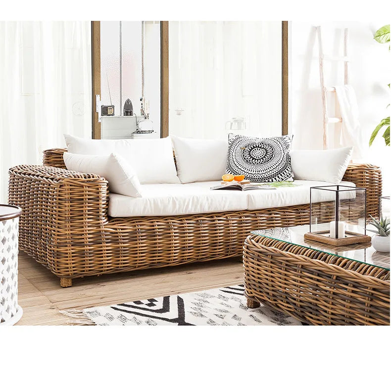 Outdoor rattan sofa combination courtyard terrace leisure waterproof sunscreen balcony rattan chair outdoor villa garden