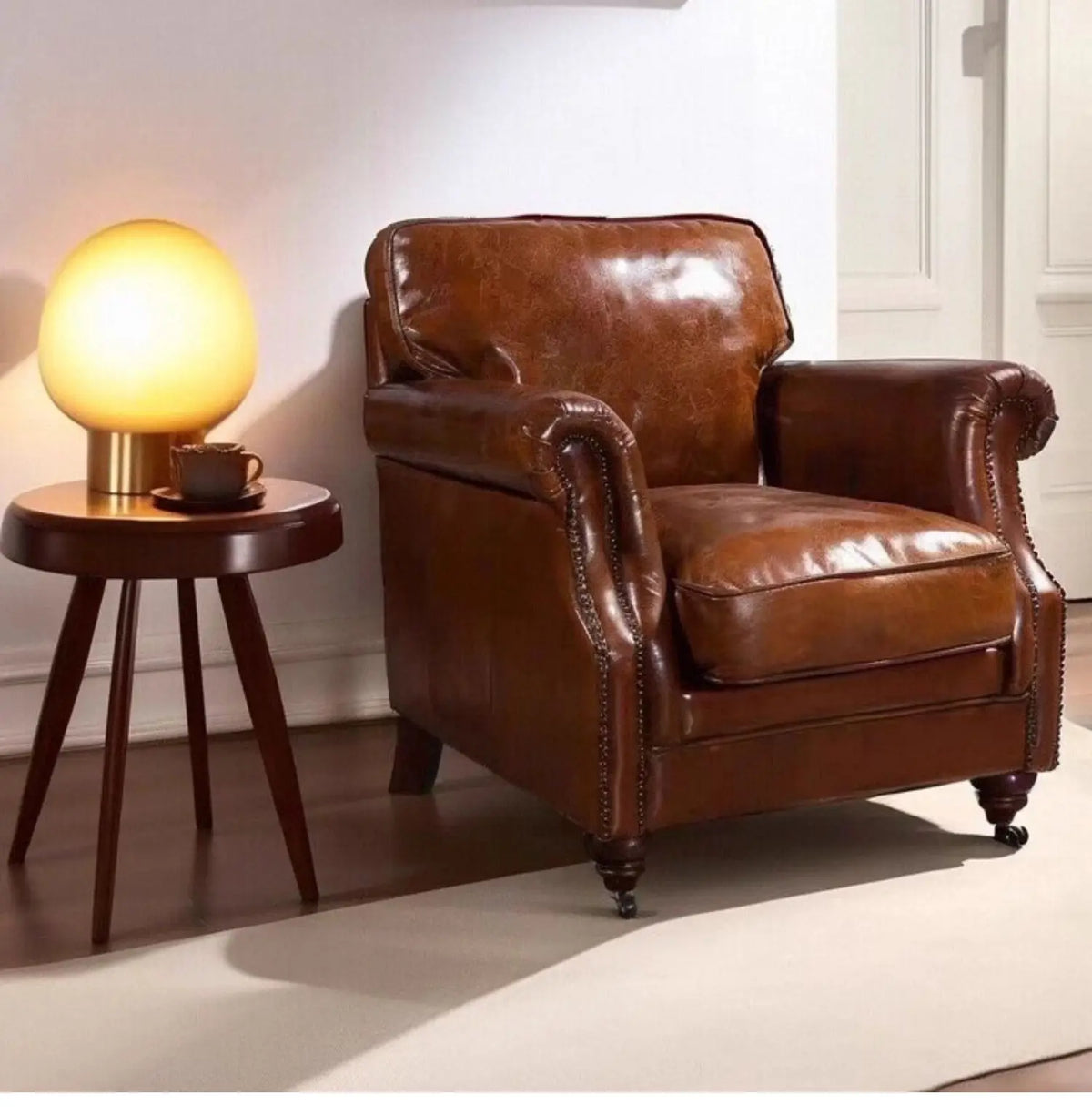 SS Medieval classic leather single sofa oil wax leather cigar chair living room cigar bar  retro sofa chair