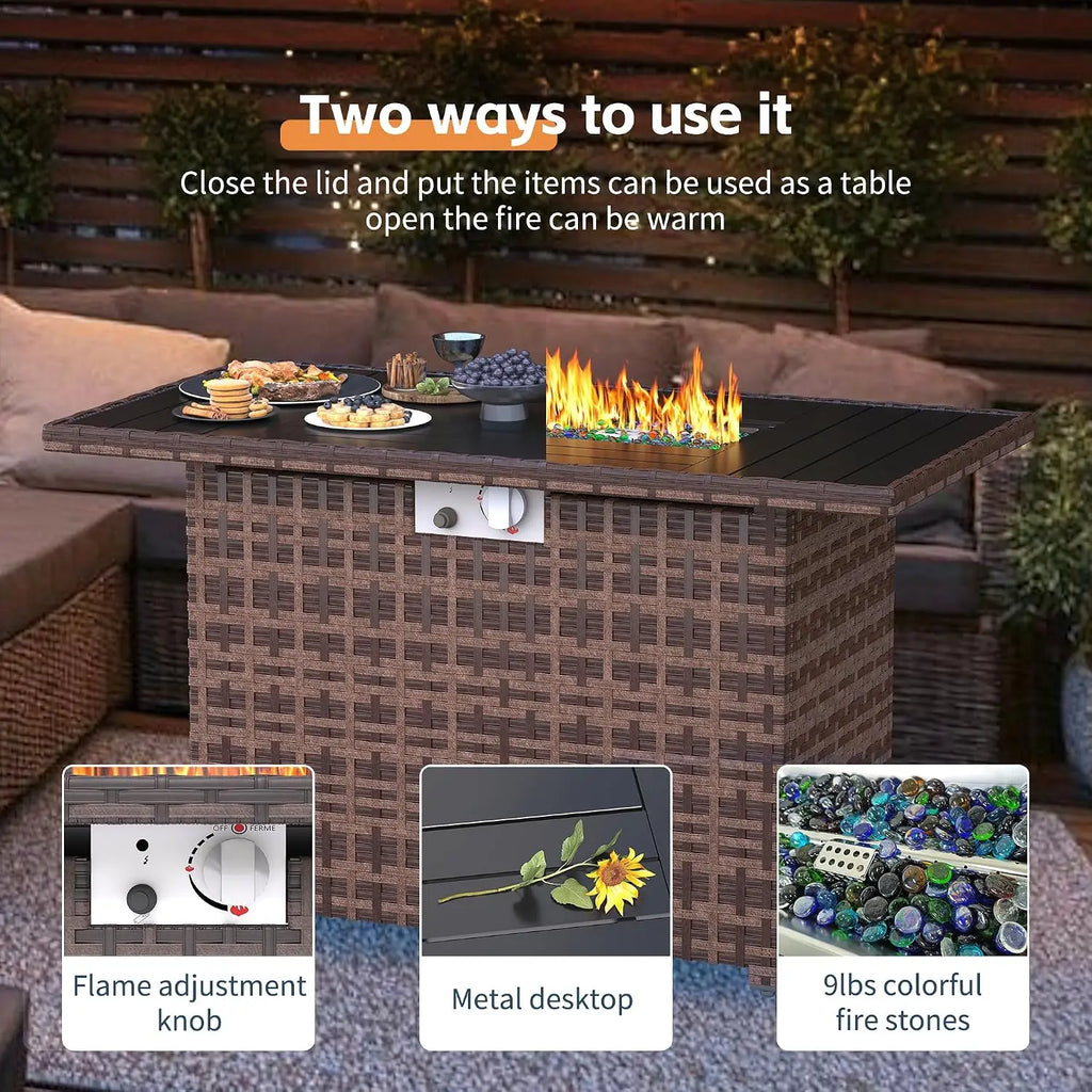 8-Piece Wicker Patio Furniture Set with 44" Fire Pit Table for Outdoor Garden, Custom