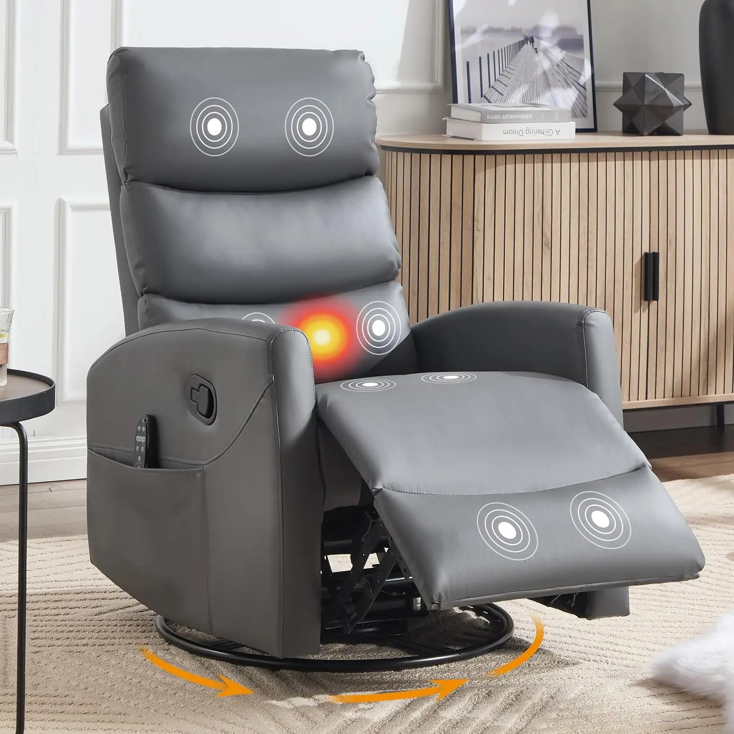 Manual Swivel Rocker Recliner Chair for Adults, Overstuffed Reclining Glider Chair for Nursing with Vibration Massage &, Custom